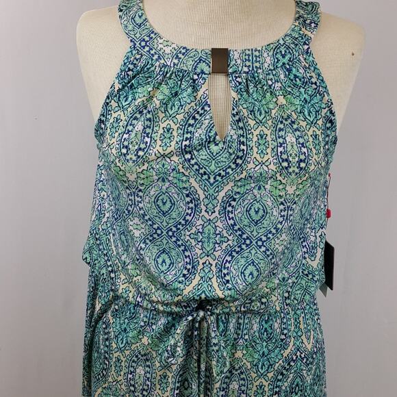 NWT Rafaella blue printed maxi empress, asymmetrical dress lapiz drawstring sz S - Picture 5 of 6